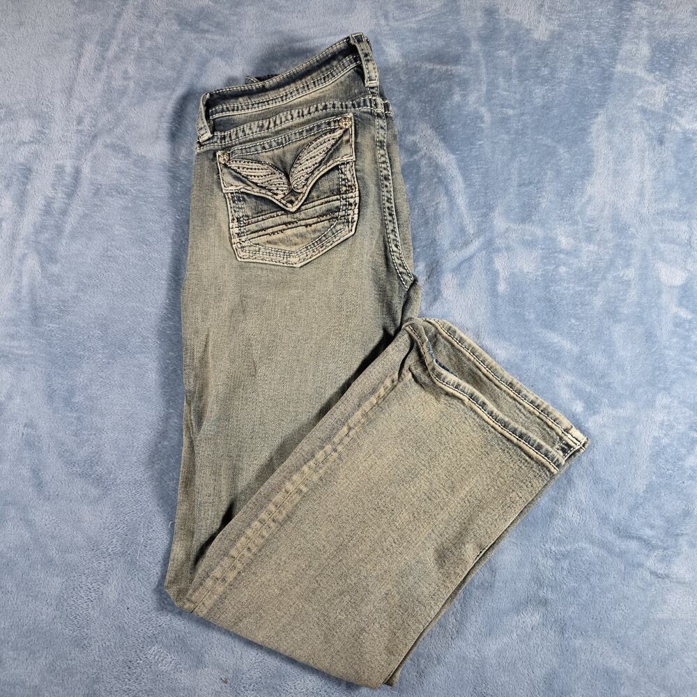 Miss Me Jeans Womens 32x30 Low Rise Bootcut Angel Wing Rhinestone Y2K